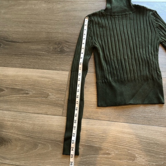 Zara Ribbed Knit Viscose Fitted Dark Green High Neck Long Sleeve Sweater Size M - Picture 10 of 11